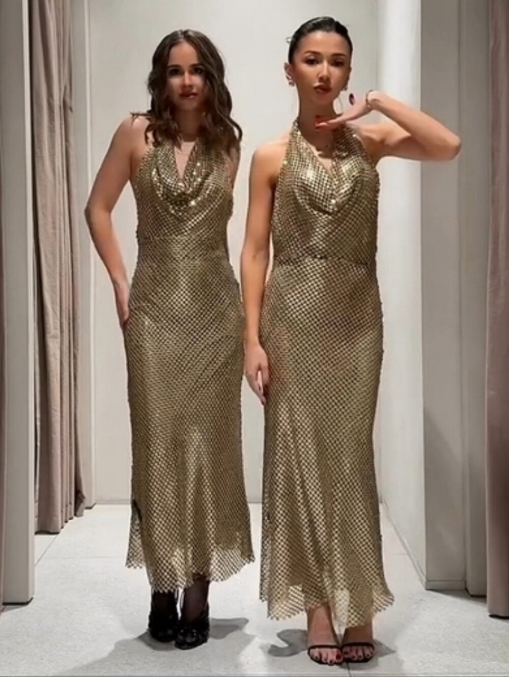 Zara GOLD MESH SLIP DRESS Size M - Picture 10 of 16
